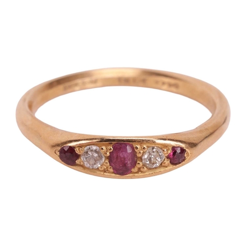18ct Yellow Gold Ruby and Diamond Five-Stone Ring